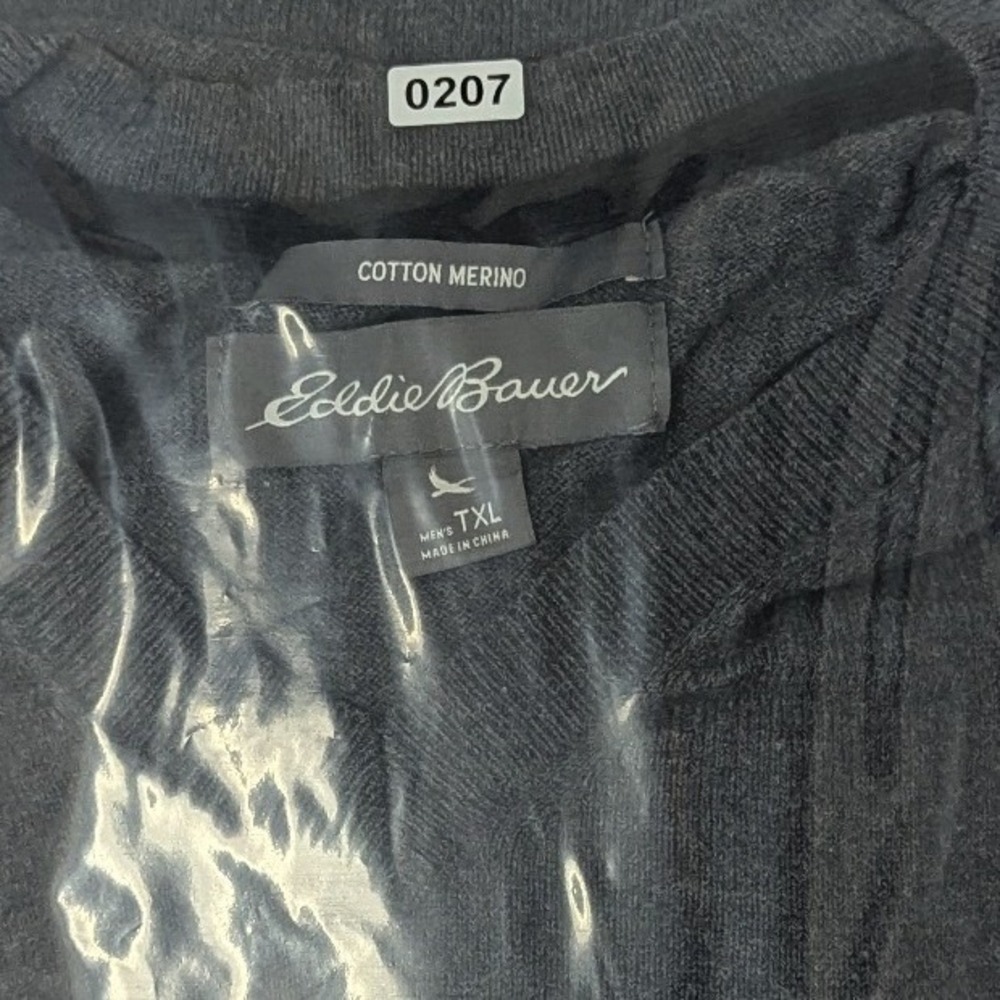 Eddie Bauer Mens TXL Charcoal Gray Cotton Merino Wool V-Neck Sweater Tall XL - Picture 10 of 11